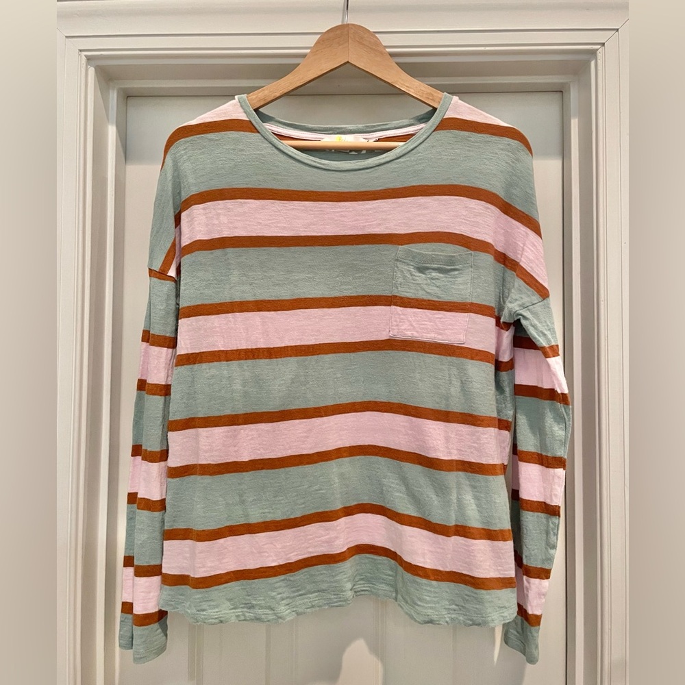 Boden Boxy Jersey Tee Duck Egg/Coconut Stripe US 6